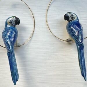 Blue Parrot Bird Hoop Earrings